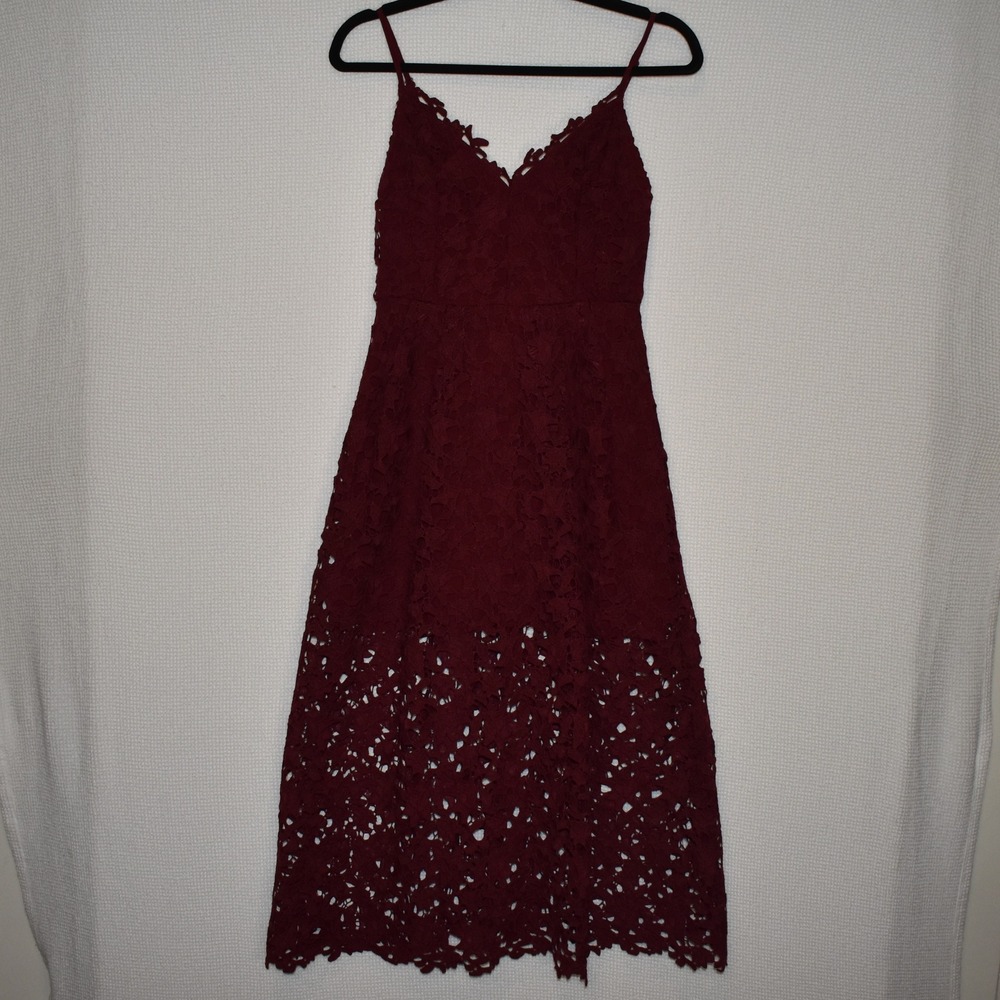 ASTR The Label Burgundy Lace Midi Dress ALD42049 Wine Red Cocktail Size M